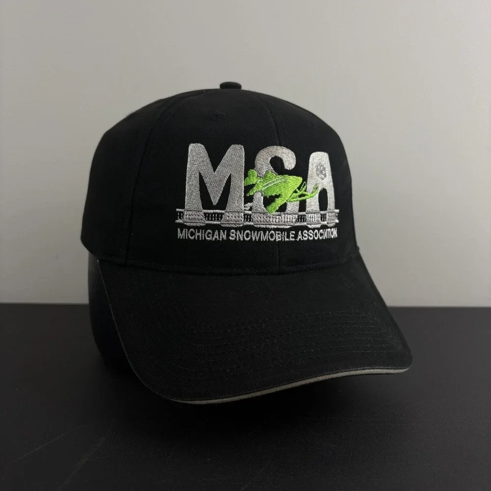 Vintage Cap America Michigan Snowmobile Association Hat Black Green Sled MSA Cap